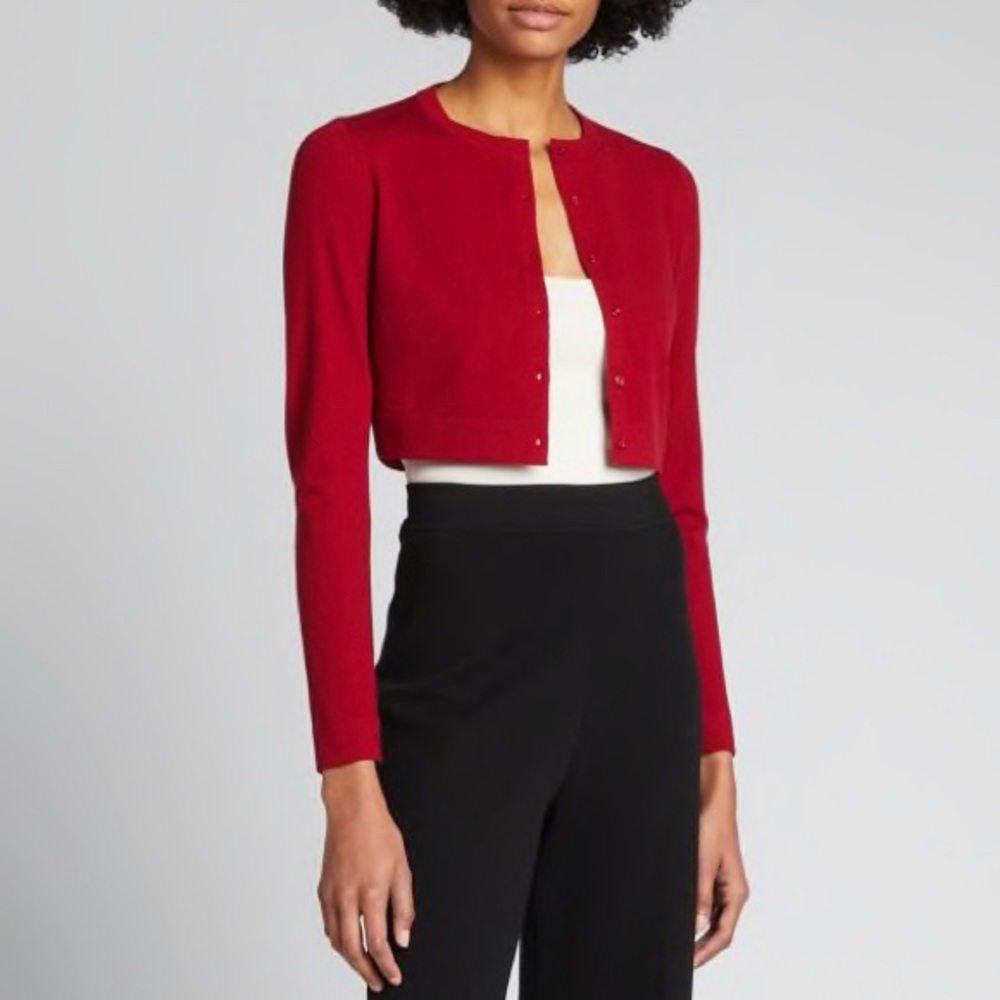 Azzedine Alaia Cropped Red Sweater Top Button Down